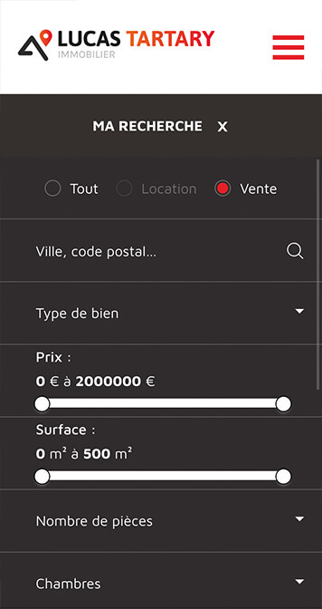 Filtres des biens sur mobile