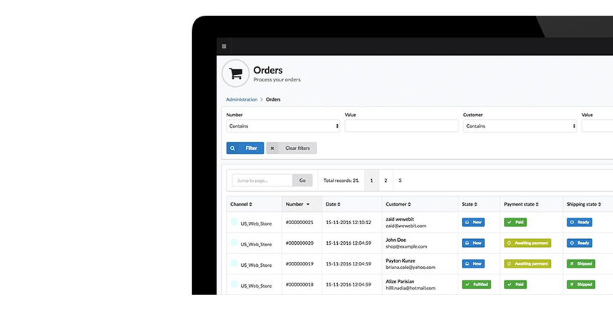 sylius ecommerce administration panel