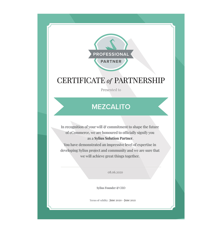 sylius certificat de partenariat mezcalito agence digitale france