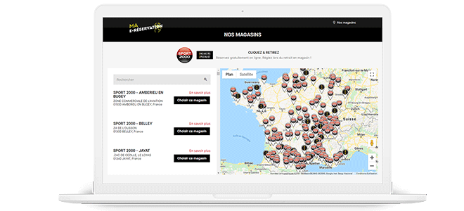 Sport 2000 site internet de e-réservation en desktop