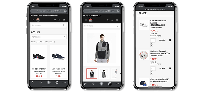 site mobile de e-réservation de Sport 2000 sur iPhone