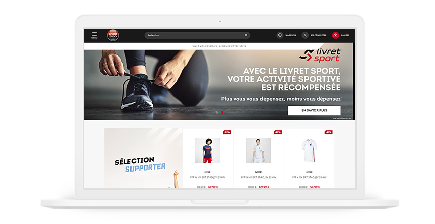 Aperçu du site e-commerce de Sport 2000 dans un iMac